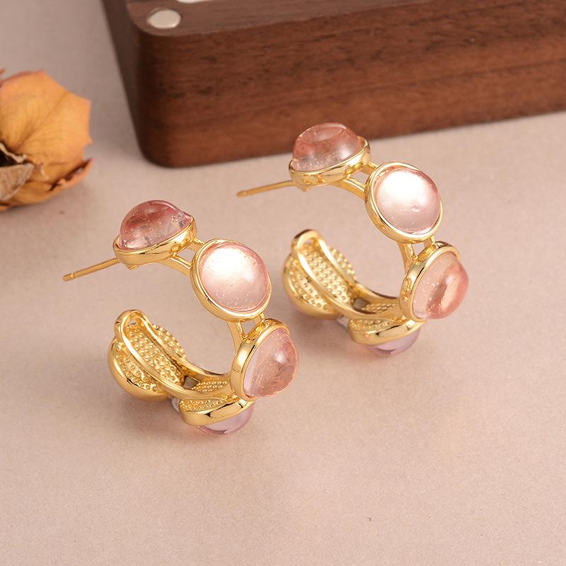 French C-type glazed multi-color earrings medieval vintage retro niche high-end stud earrings versatile texture earrings