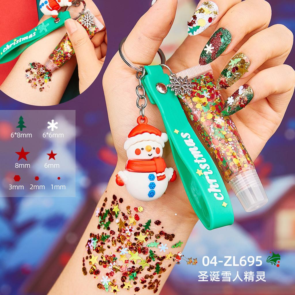 Make-up-Weihnachts-Pailletten-Körper-Glitzer-Gel-Schlüsselanhänger-Anhänger-Set zum Selbermachen von Nagelschmuck.