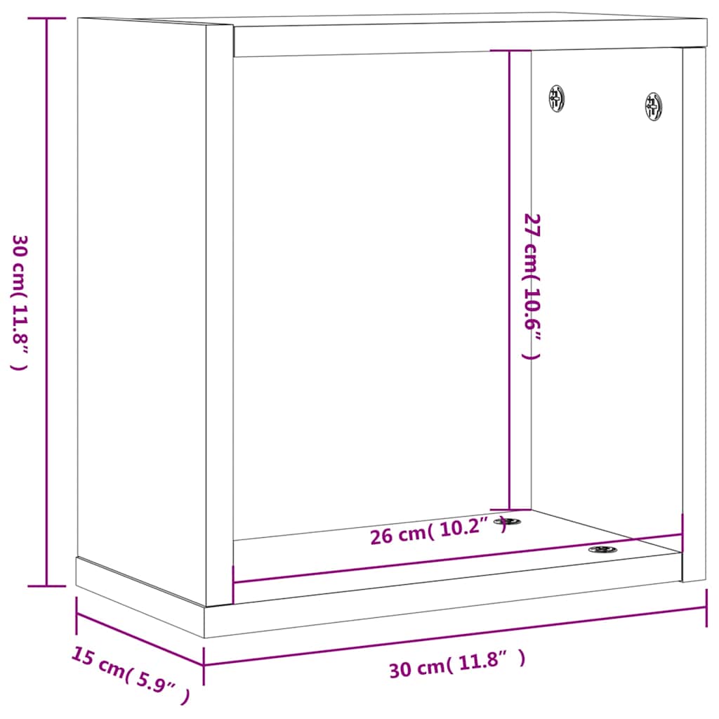 Cube Shelves 2 pcs Grey Sonoma 30 x 15 x 30 cm