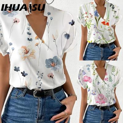 Women's Fashion Casual Short Sleeve V Neck Blouses & Shirts