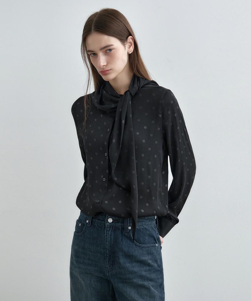 MONGDOL Scarf Tie Blouse Dot Black Mdbl004Dotblack