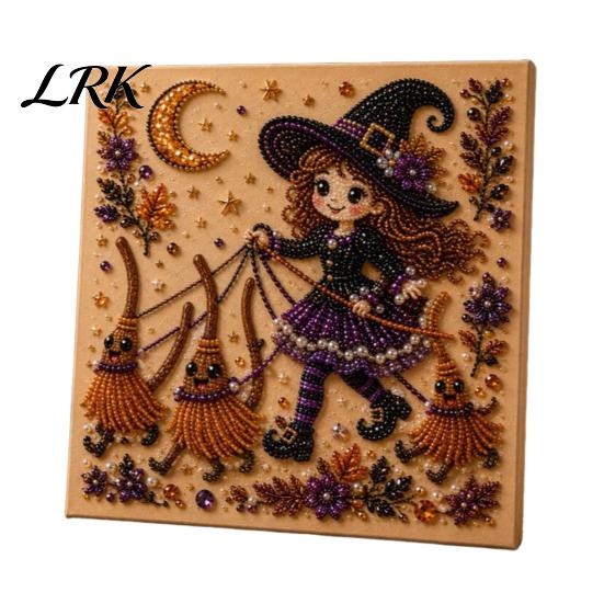 Handmade Autumn Wall Decor Halloween Faux Pearl Art Kit, Cute Ghost Skeleton Painting Room DIY 3D Craft Kit for Adults, Fall Home Diy