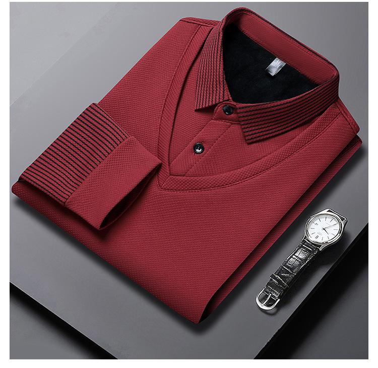 Men's High-End Business Casual Striped Long-Sleeve Polo for Spring & Autumn