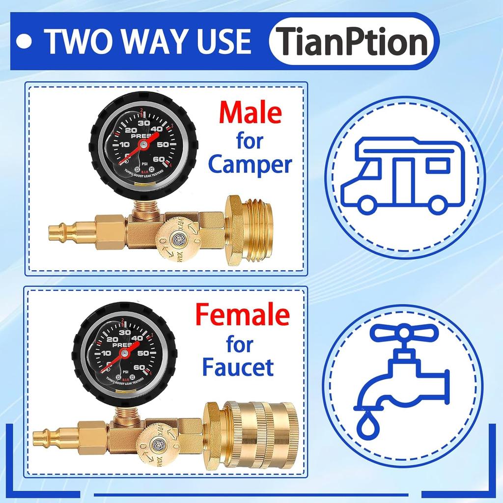 Upgraded RV Winterize Blowout Adapter With Oil Pressure Gauge Brass Sprinkler Water Blow Out Winterization Plug Winterizing Kit For Camper Boat