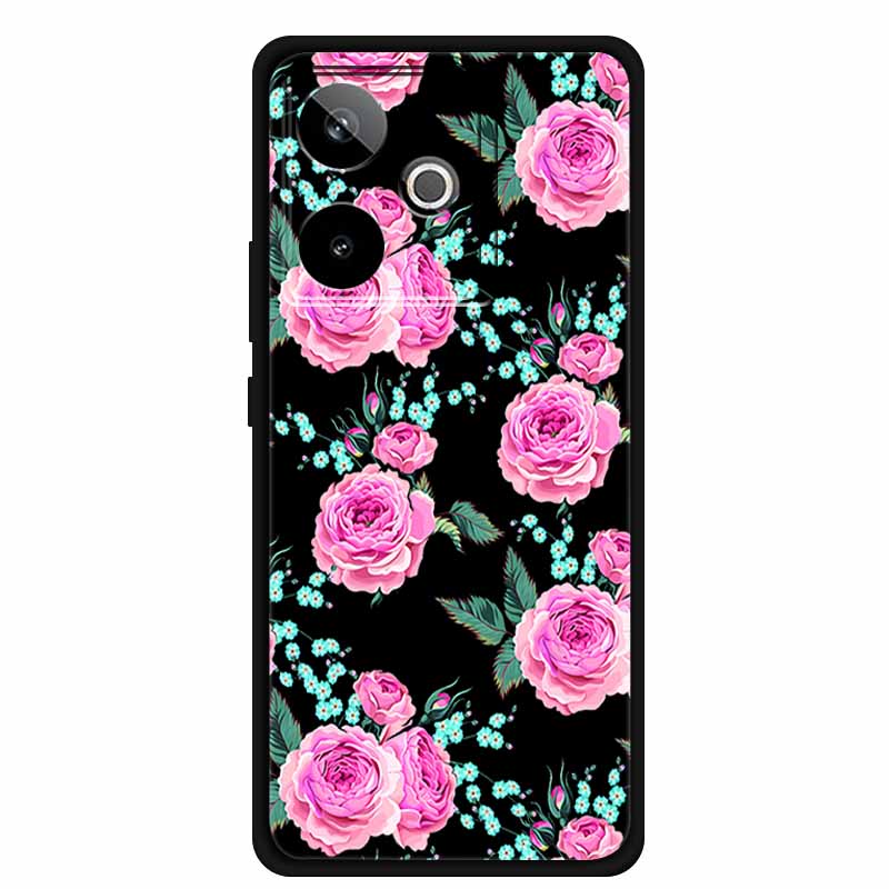 For Realme GT7 GT 7T Case Cute Floral Retro Black Silicone Soft Case Back Cover for Realme GT 7 TPU Funda For Realme GT 7T Coque
