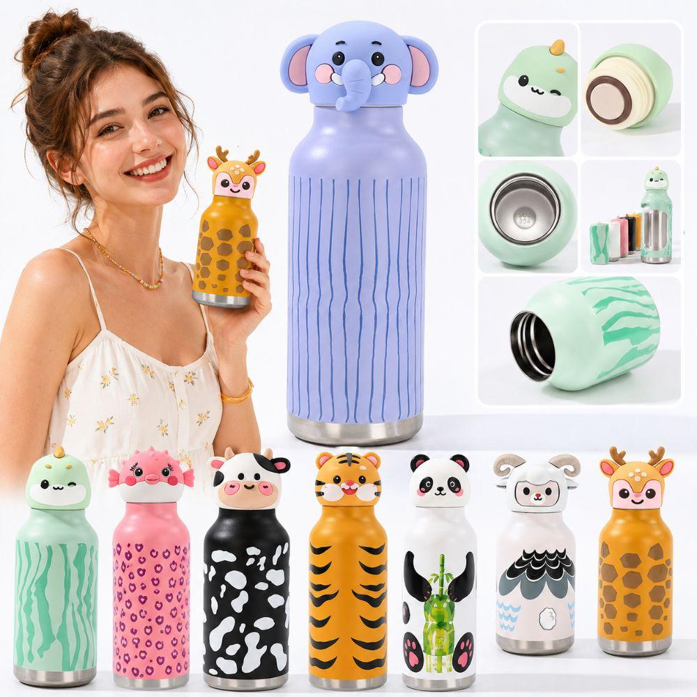 Cartoon Animal Shapes Insulated Water Bottle Student Water Bottle For School Office Home