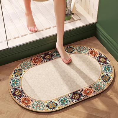 Bathroom Carpet Absorbent Floor Mat Diatom Mud Bath Shower Area Non-slip Mat Plants Flowers Home Decoration Rug for Toilet 