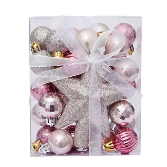 30 Pcs Mini Christmas Ball Ornaments Set 1.81 Inch Plastic Christmas Ball Hanging Ornaments with Glitter Tree Topper Star for Holiday Wedding Birthday