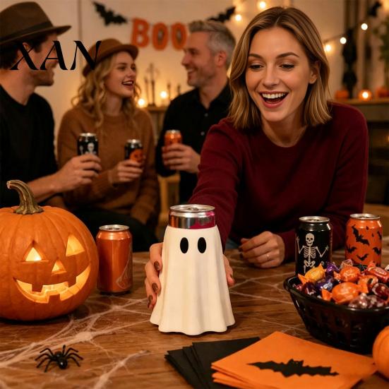 Flexible Drink Insulator Halloween Ghost Can Holder, Spooky Figurine Reusable Holder Cooler Sleeve, for Party Slim Standard And Tall Cans Insulated
