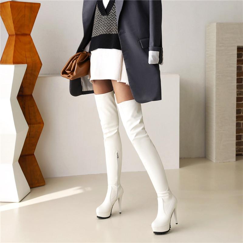 Women's high-heeled boots sexy European and American style fine-heeled waterproof table solid color large-size knee boots