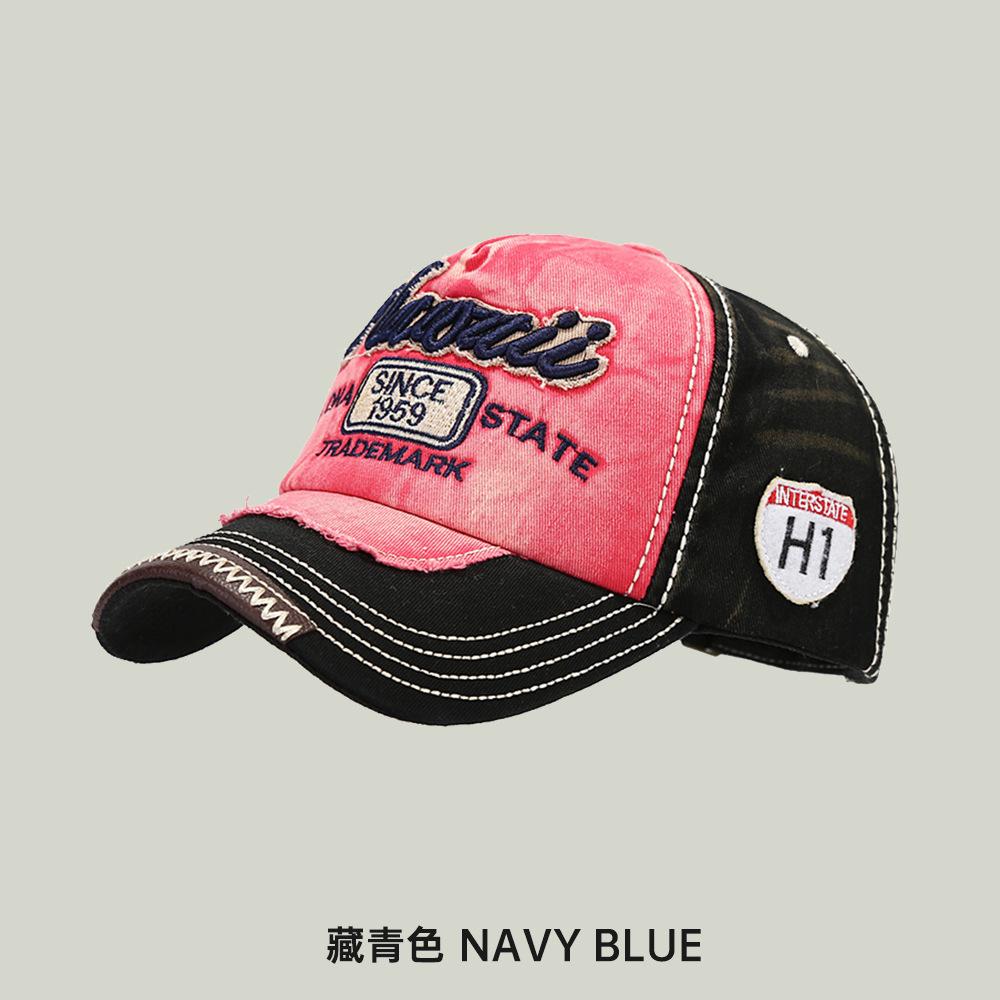 Washed and old embroidered baseball cap Men's and women's four-season cowboy hat Simple sunshade cap