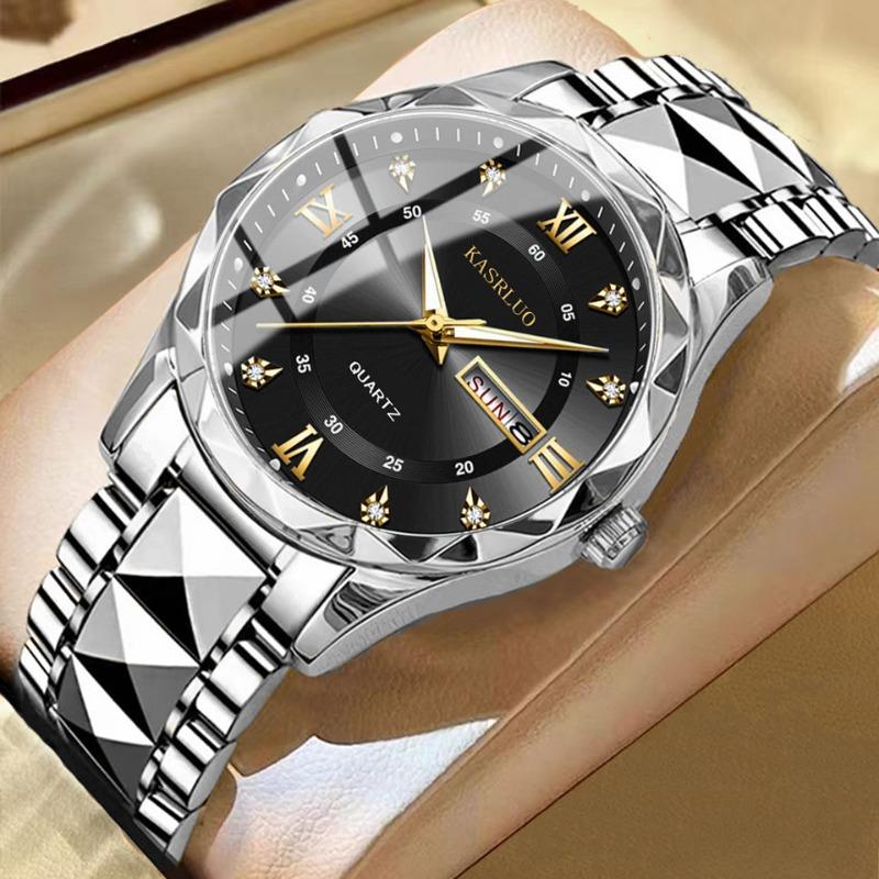 KASRLUO Uhr Herren Doppeltes Datum Rhombus Gehäuse Leuchtend Wasserdicht Mode Premium Quarz Uhr