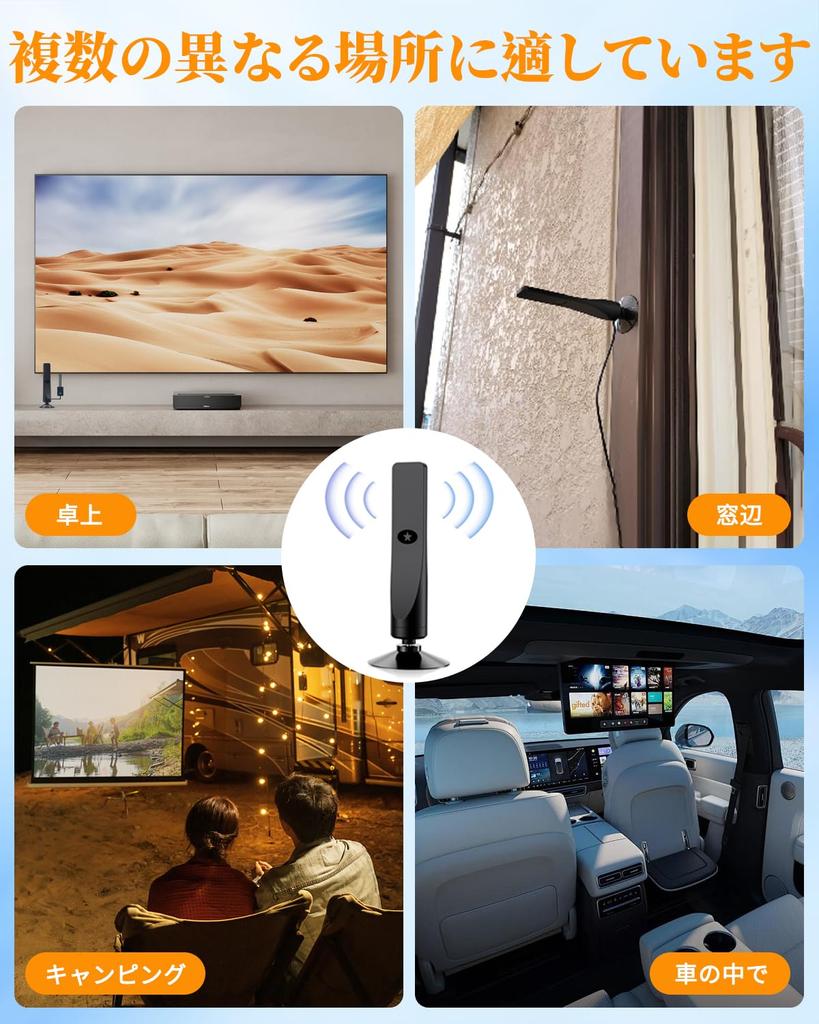 Latest Indoor Digital TV Antenna with High Sensitivity 4K HD 450km Reception Free USB 5m Use [2025 Update] F-Type Built-in Booster, 360° Reception,