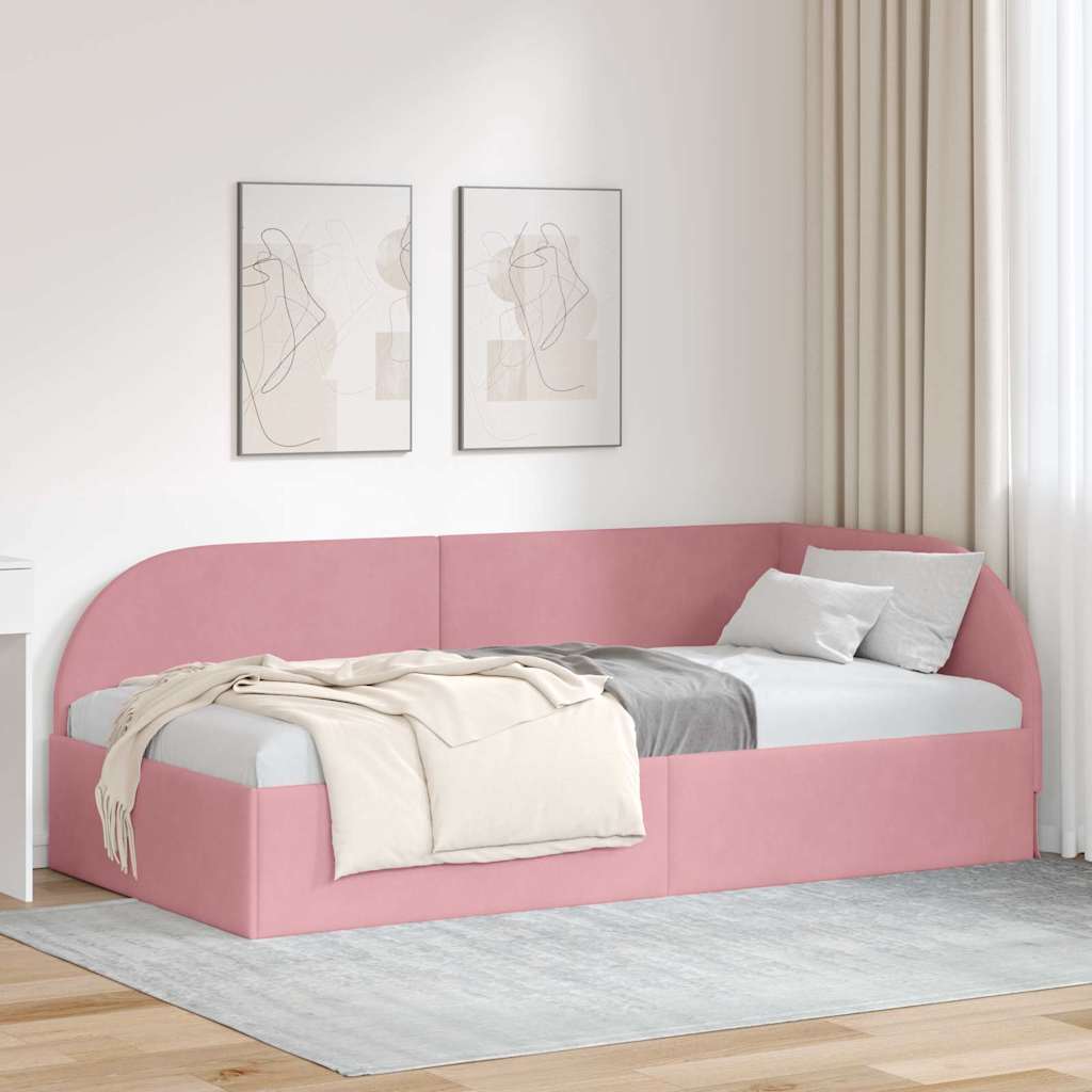 Corner Bed Frame Pink 90 X 190 Cm Velvet