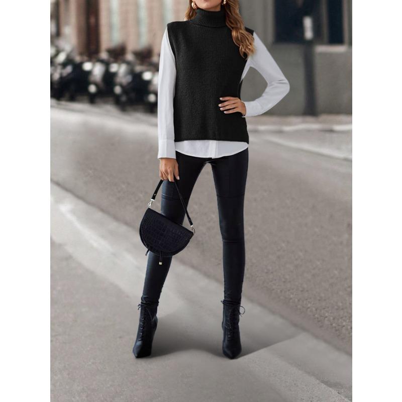 Vestă fără mâneci pulover cu gât înalt de toamnă și iarnă