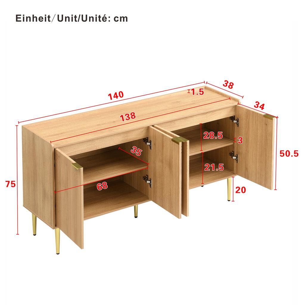 Modern and Simple Sideboard, Modern Sideboard Cabinet Sideboard Storage Buffet Living Room Set, 140L x 38W x 75H(cm)