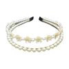 2 Layers Pearls Headbands White Flower Designs Elegant Floral Hairbands for Women Girls Daily Bangs Hair Jewelry