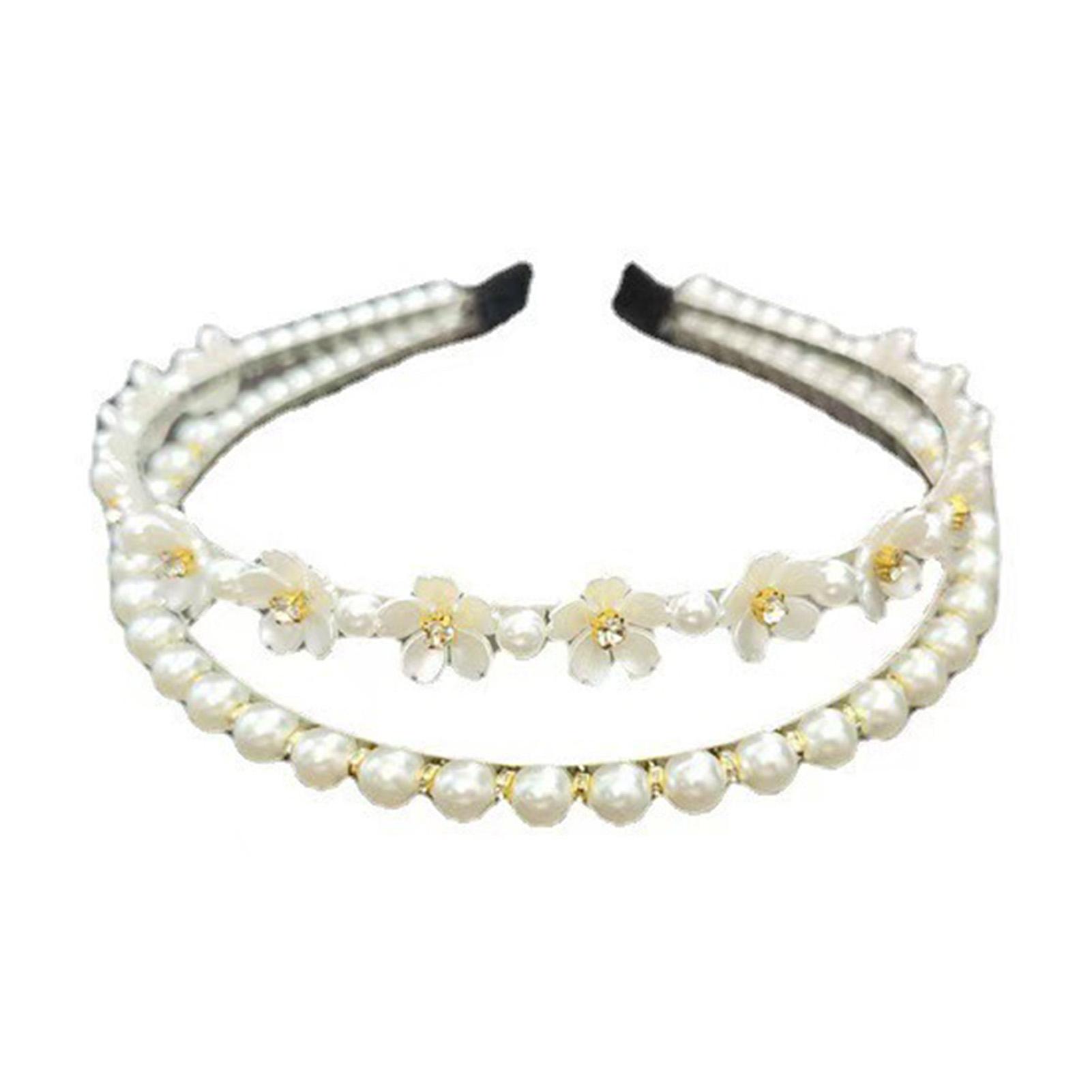 

Sweety Flower Headband For Girls Creative Double Layer Pearl Flower Headband Exquisite Elegant Hair Accessories Festival Gifts білий