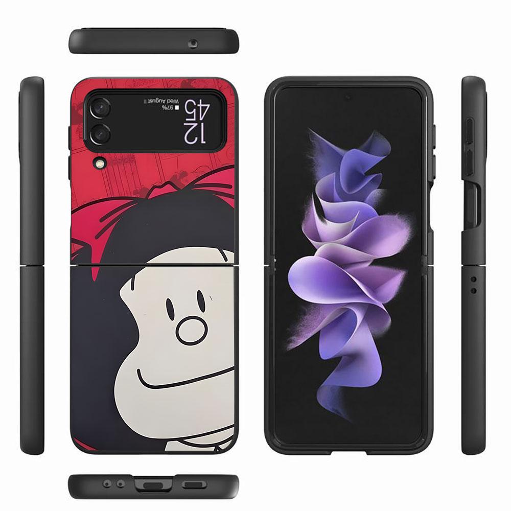 Cartoon Cute Mafalda Case for Samsung Galaxy Z Flip4 Flip3 5G PC Hard Cell Phone Shell Z Flip 4 3 Black Zflip4 Zflip3 Cover