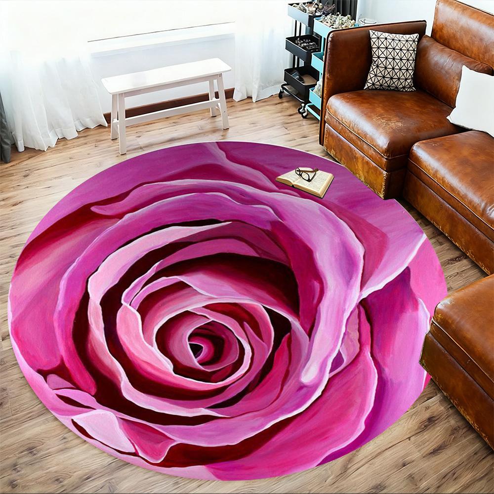 1pc Red rose Pattern Office Round Rugs, Under Chair Round Rugs for Living Room, Bedroom, Bathroom Decoration Carpet 091887