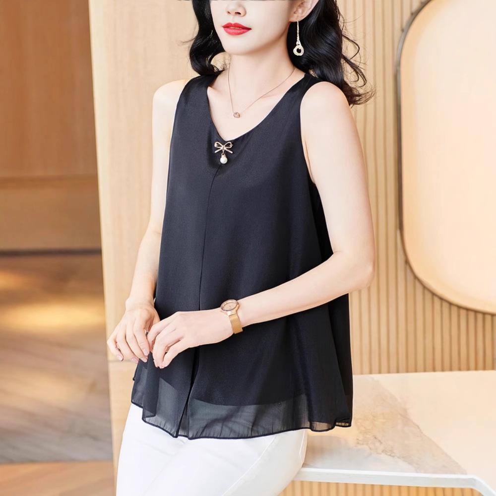 New Spring Belly-covering Chiffon Sleeveless Vest Top for Women