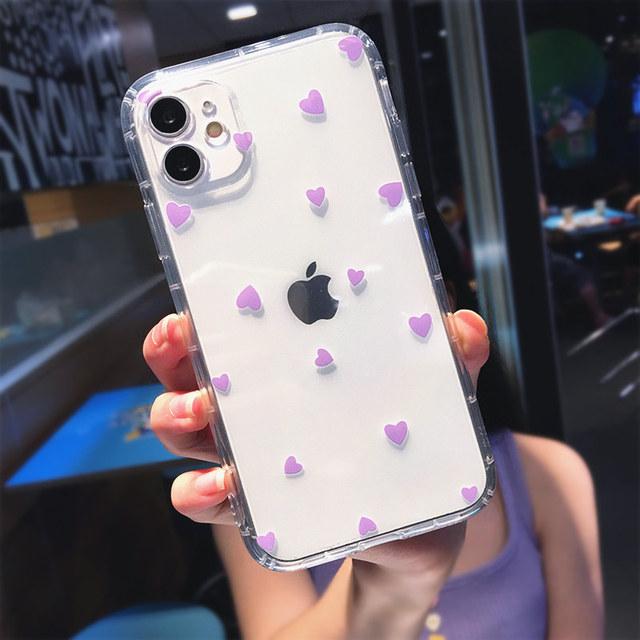 Cute Love Heart Transparent Phone Case For Iphone 12 11pro X Xr Xs Max 12 Mini 7 8 Plus Soft Clear Tpu Shockproof Back Cover