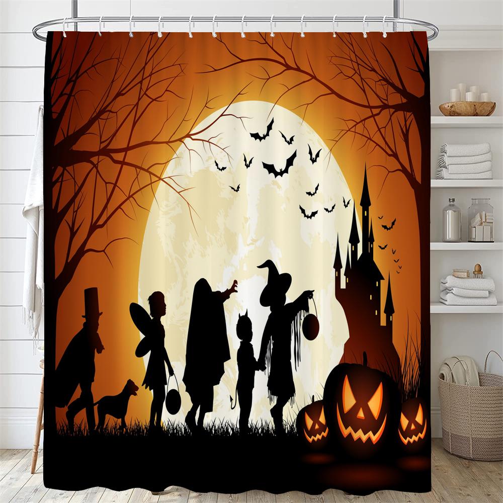 Halloween Shower Curtain Pumpkin Skull Ghost Cartoon Children Bathroom Curtain Bathtub Decoration Halloween Curtain with Hooks