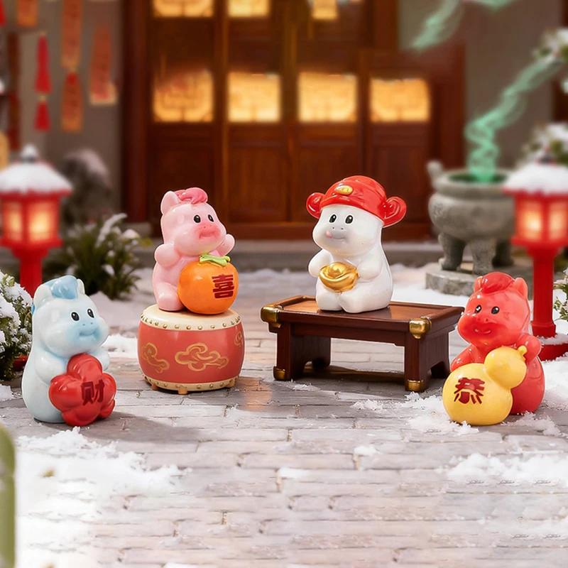 2026 New Year Figurines Miniatures Cartoon Lucky Horse Micro Landscape Car Interior Home Desk Ornaments Room Decor Gift