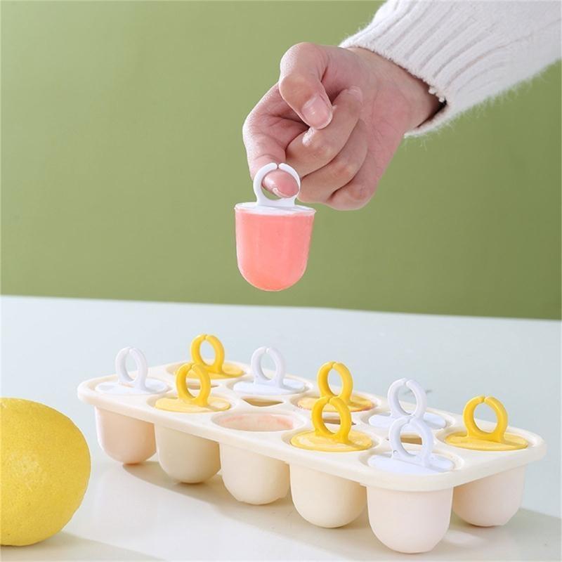 QX2E 10 Cavity Ice Lollys Mould Easy Release Ice Cream Molds with Ring Plastic
