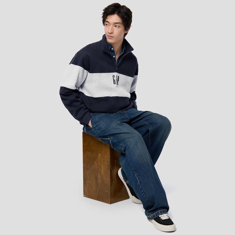 Gap Unisex Color-Block Logo Half-Zip Fleece Stand-Collar Sweatshirt