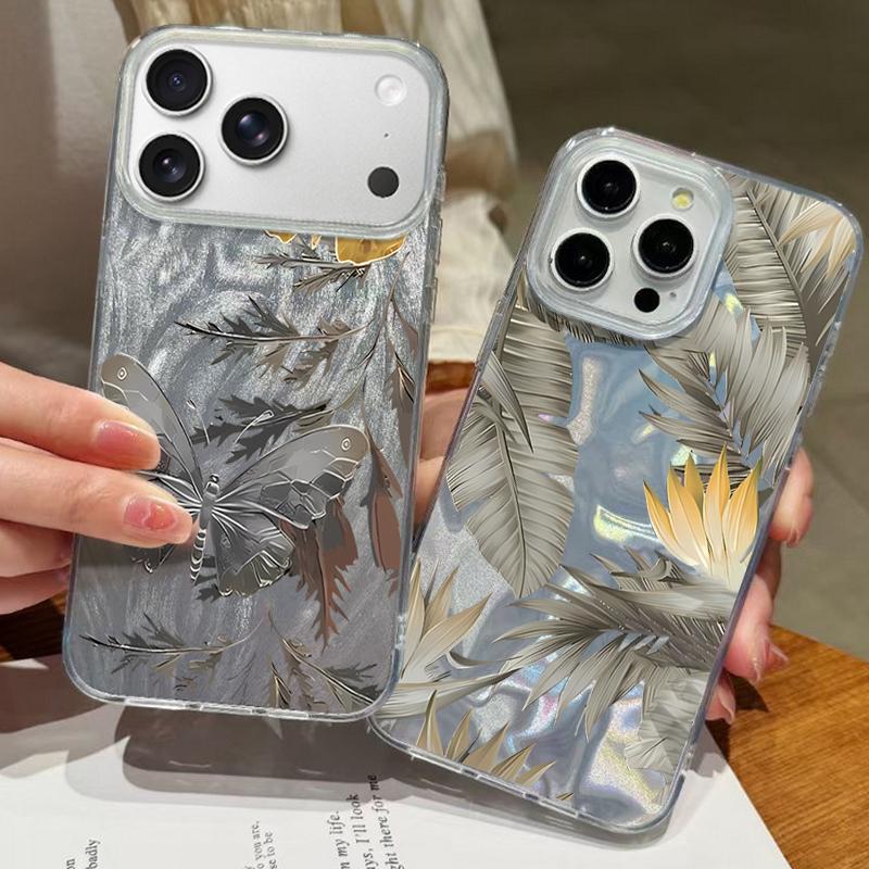 Šedý Vzor Motýlů Pouzdro na Telefon Pro iPhone 17 Air 16e 16 15 14 Pro Max 13 17 Pro Max Nárazuvzdorný TPU Hybridní Tvrdý PC Kryt na Telefon
