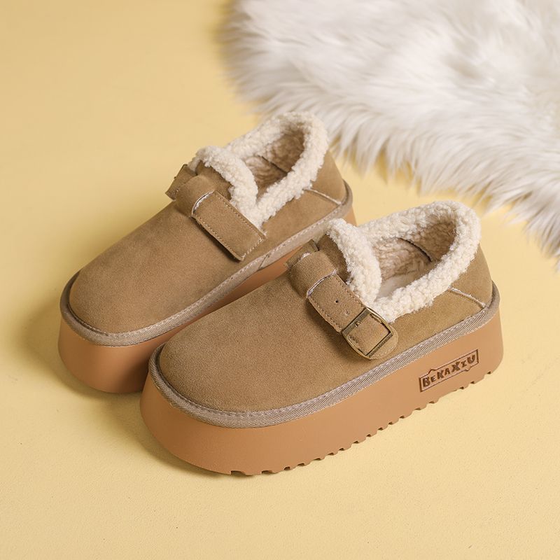 Women's Large Size Soft Sole Winter Warm Fur One Snow Boots Padded Lined Ankle Boots Anti-slip Hiking Sports Cotton Boots Leather Shoes
