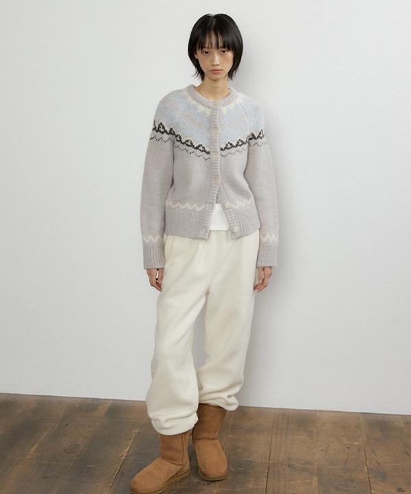 Lingseoul Alpaca Nordic Knit Cardigan-Light Gray