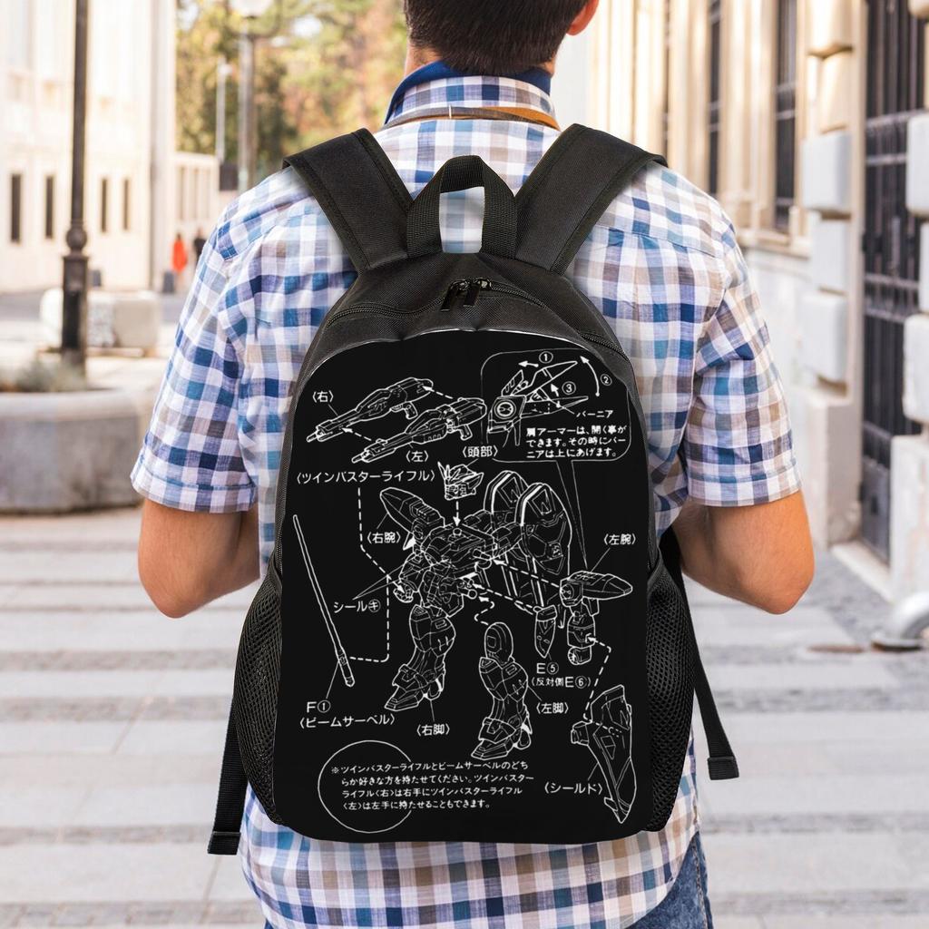 Gundam Backpack Women Men Polyester University Backpacks Pattern Aesthetic High School Bags Rucksack