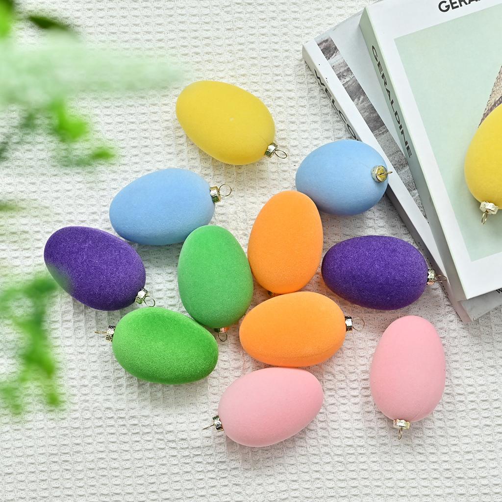 Easter Egg Set Flocking Egg Flocking Christmas Ball Hand Painted Egg Holiday Decoration Plastic Egg Props