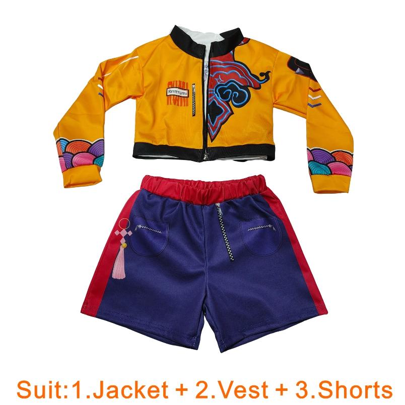 Film Kpop Lovec démonů Rumi Cosplay Kostým pro dívku Halloween Karneval Rumi Bunda Vesta a Šortky Třídílný Set Převlek