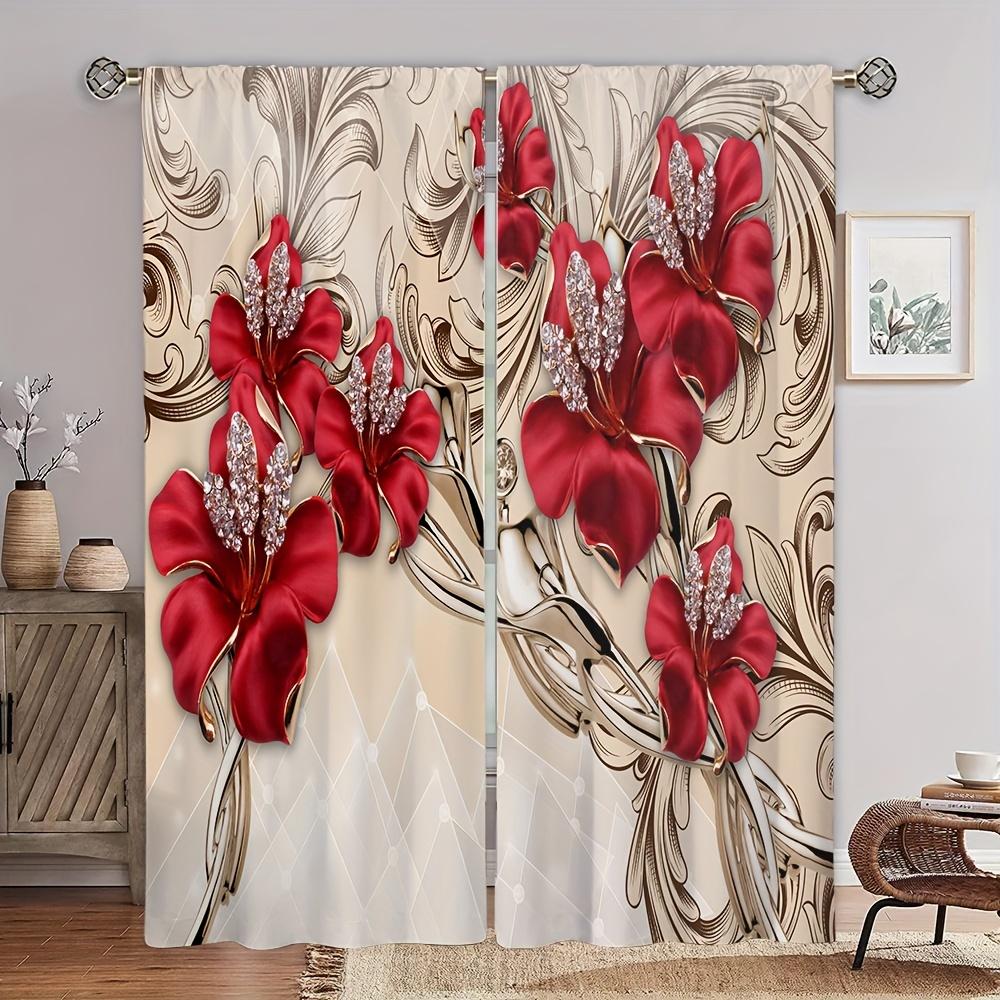

2 шт. роскошные красивые красные розы золотые цветы напечатанные карнизы для штор карманные шторы для спальни и гостиной домашний декор комнаты W60xH100(CM)x2pcs&Rod Pocket
