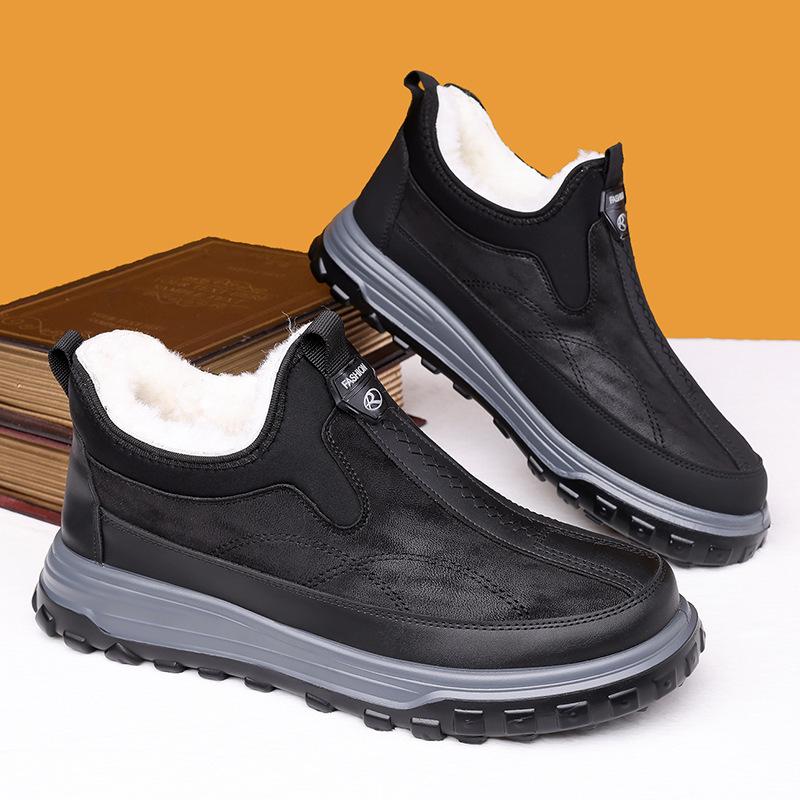 Old Beijing cotton shoes men's waterproof and non-slip one-pedal winter piled thickened thermal cloth shoes middle-aged and elderly men's snow boots