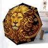 Golden Lion Head Ornament, Luxury Decorative Emblem Umbrella, Cute Umbrella with Cute Design, Portable 3-Fold Compact Umbrella for Men & Women, Valent