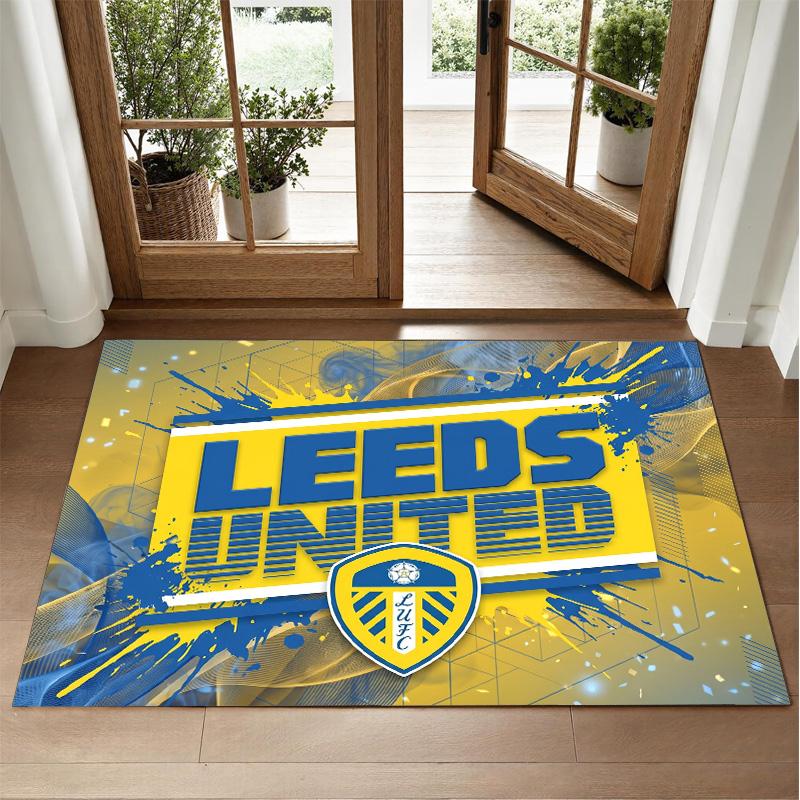 Leeds United Football Design Crystal Velvet Rug Soft Decorative Mat for Bedroom Entrance