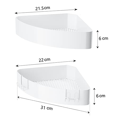 Orimade Magnetic Bathroom Corner Rack with 4 Hooks, White, Approx. W34 X D23 X H8cm, Bathroom Rack, Bath Toy Storage, Shower Hooks, Two-Tier Drainer