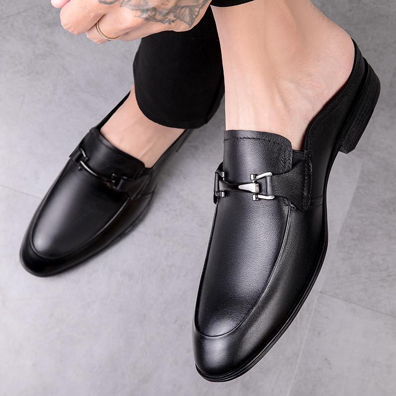 Fashion Luxury Brand Men's Comfortable New Top Layer Cowhide Business Half Drag Summer Fashion Men Outdoor Breathable Soft Soled Loafers