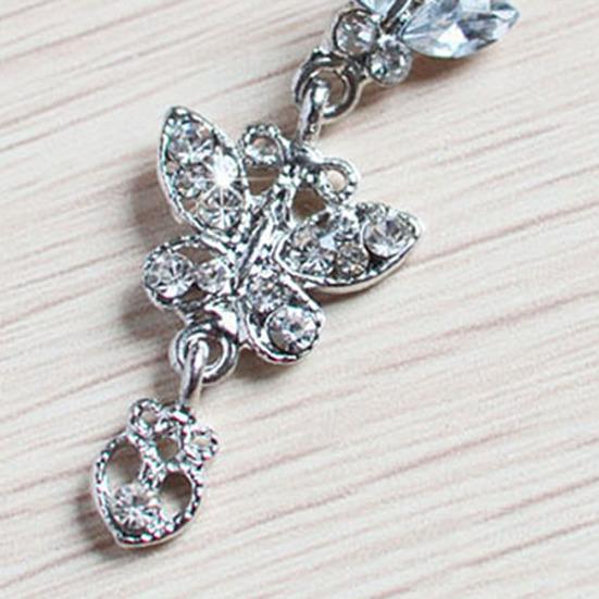 Rhinestone Butterfly Dangle Belly Navel Curved Button Barbell Ring
