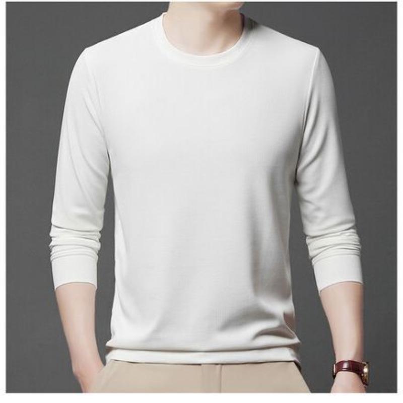 Tricou nou de toamnă cu mâneci lungi Cămașă tatăl de vârstă mijlocie pentru bărbați de culoare uni Pulover versatil pentru bărbați cu gât rotund