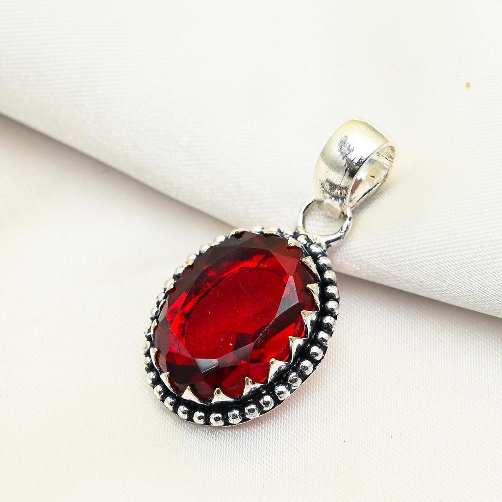 Garnet Jewelry Pendant, 925 Solid Sterling Silver Gemstone Jewelry, Handmade Pendant, For Wedding Gift