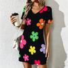 Sommer Mode Damen V-Ausschnitt Nischen-Print Bedrucktes Kleid Sexiges Kurzes Rockkleid Kleider