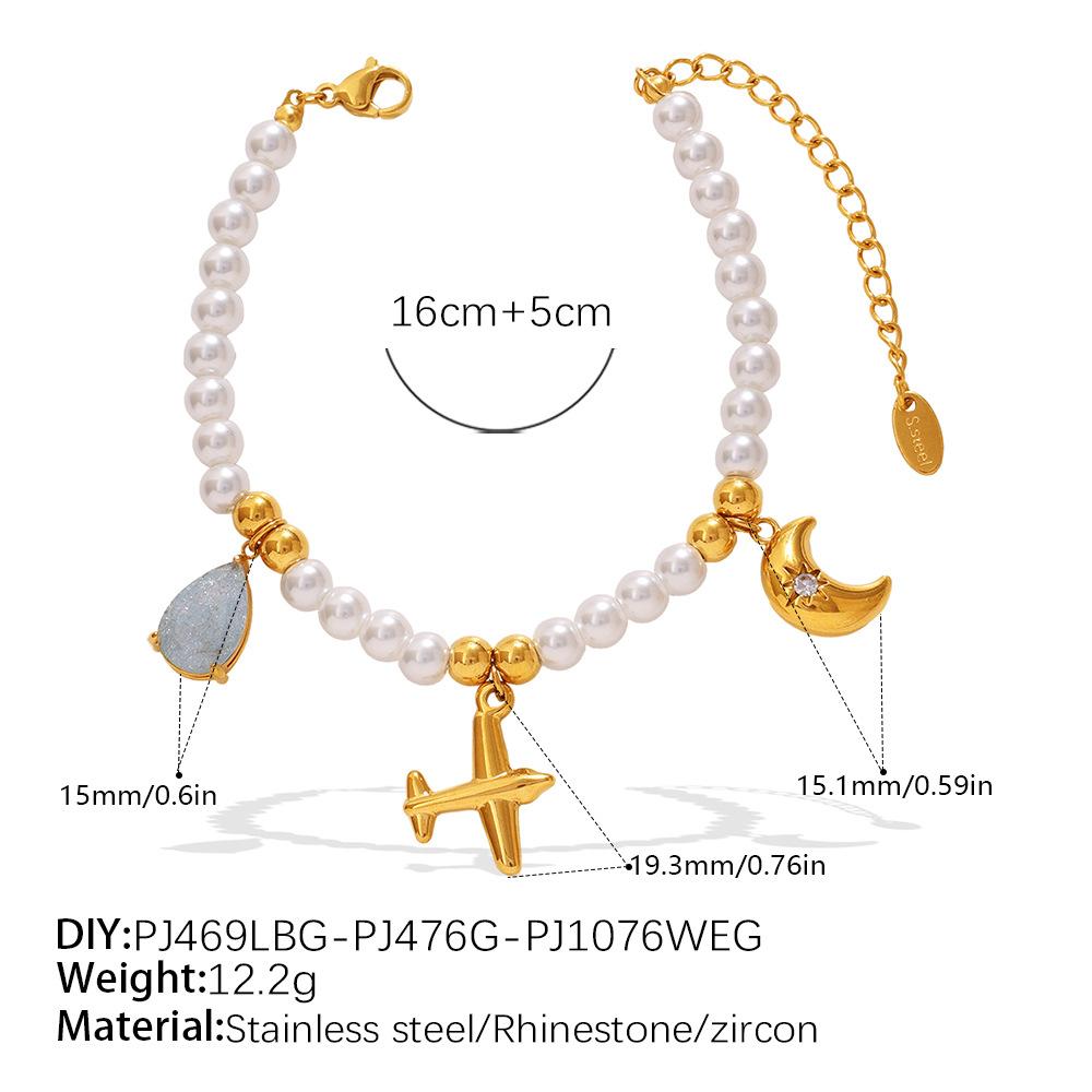 Luxo Leve Vitalidade Diversos Pingentes DIY Pulseira de Contas Brancas Colar Aço Inoxidável Redutor de Idade Doce Estilo Menina Conjunto
