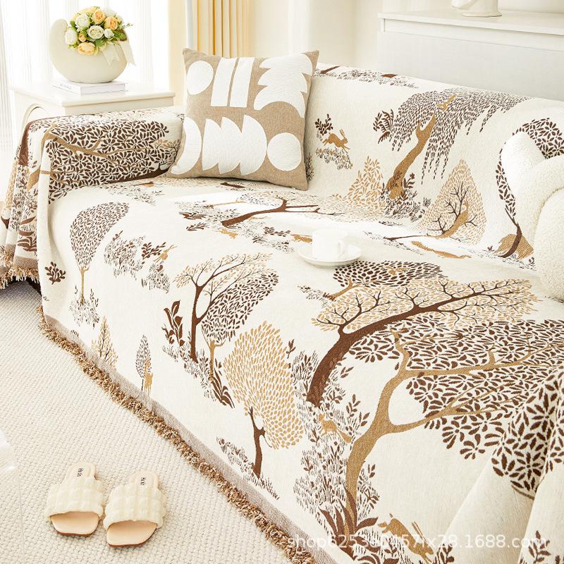 Double-Sided Sofa Cover Cloth High-Grade Four Seasons Universal All-Inclusive Dustproof Wishing Tree Chenille Anti-Scratching Sofa Towel