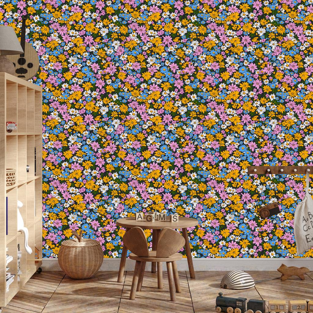 Wild Flowers Wallpaper Gold and Purple for Living Room and Bedroom 50x1000