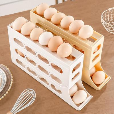 Fridge Egg Storage Box Four Tiers Automatic Rolling Large Capacity Space-Saving 30 Egg Organizer Refrigerator Side Door Egg Dispenser Egg Carton